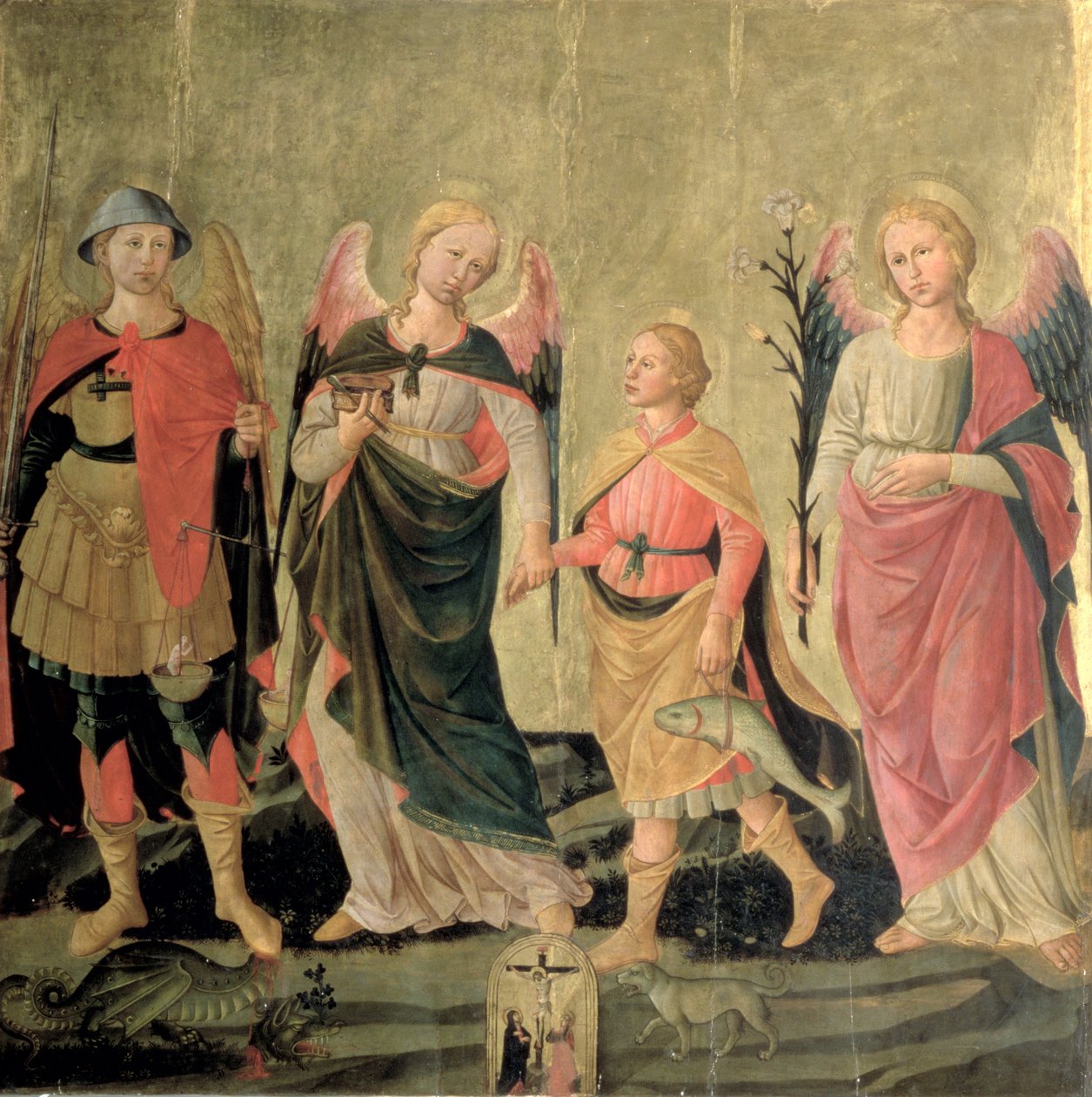 De tre erkeenglene og Tobias (tempera på panel) av Domenico di Michelino