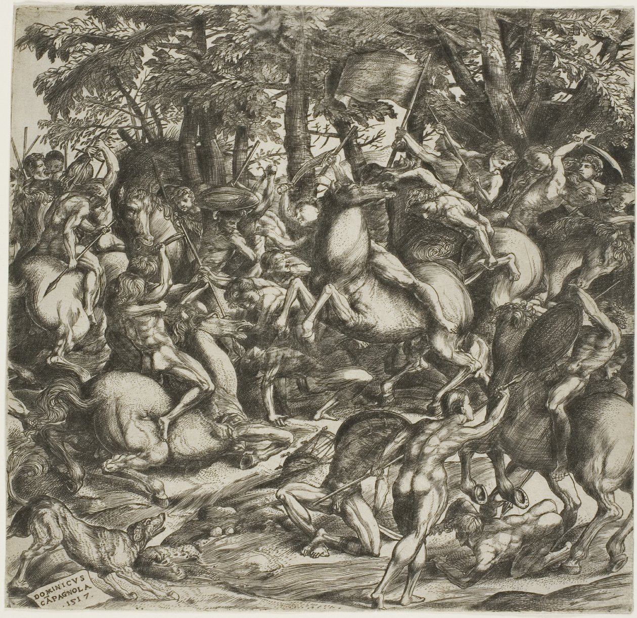 Slaget om de nakne menn av Domenico Campagnola