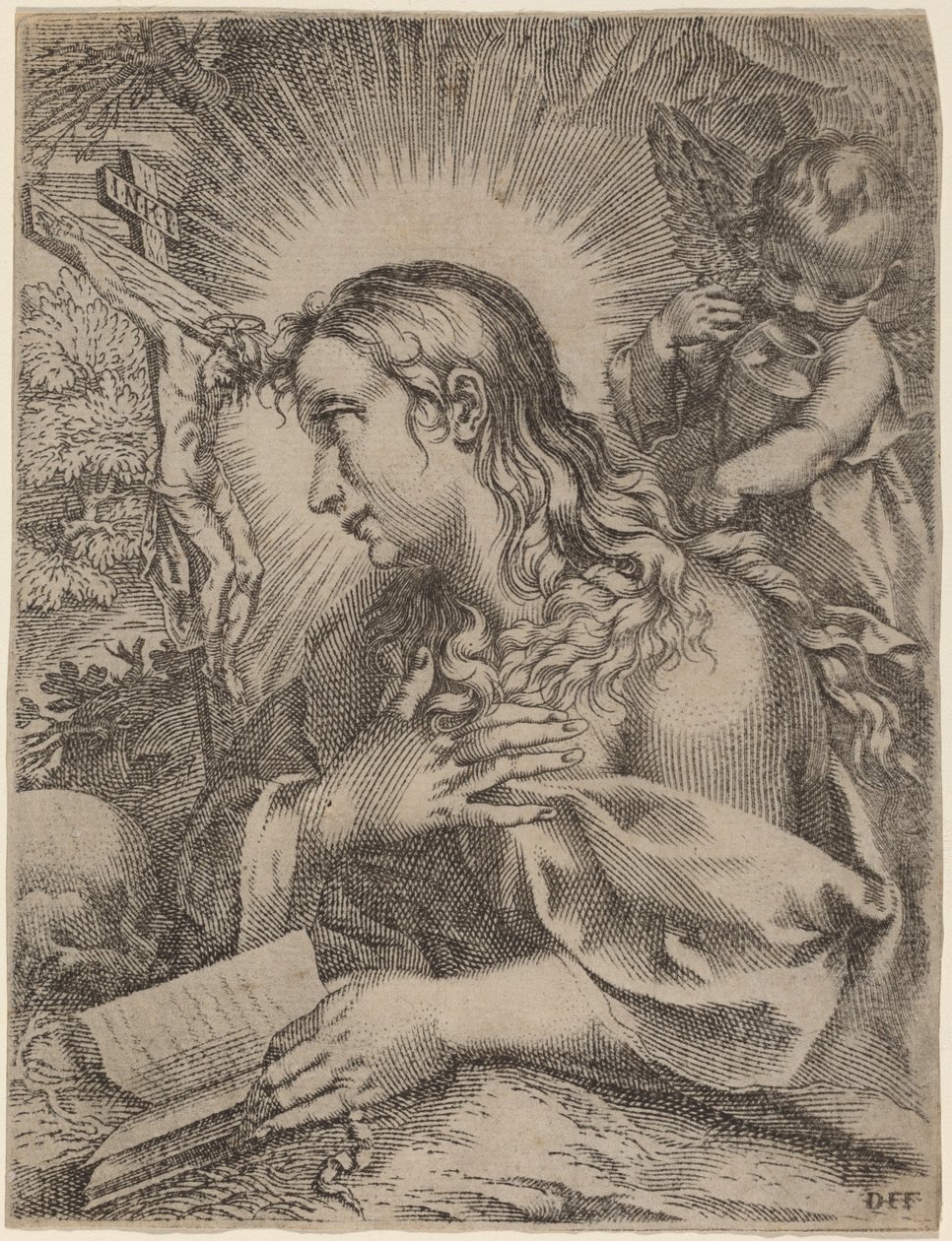 Den angrende Magdalena av Domenico Falcini after Francesco Villamena after Francesco Vanni