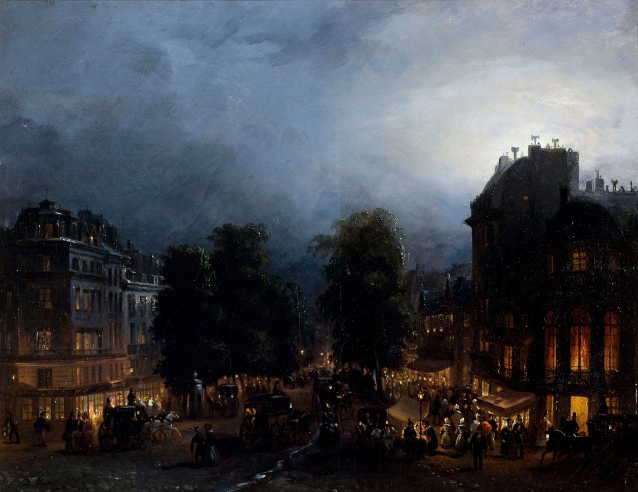 Boulevard des Italiens om natten, ca 1835. av Domenico Ferri