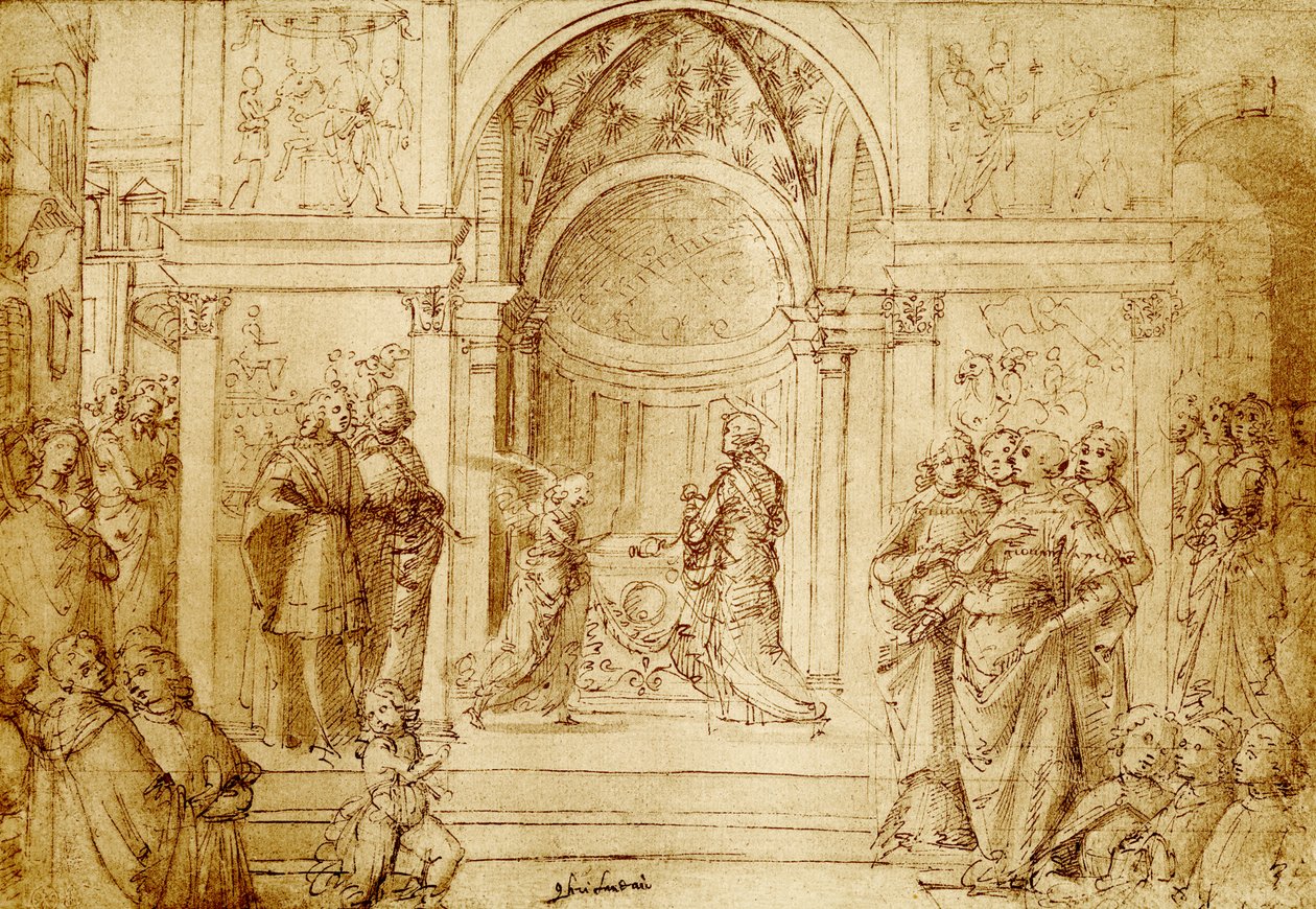 Engelen dukker opp Sakarias i templet av Domenico Ghirlandaio