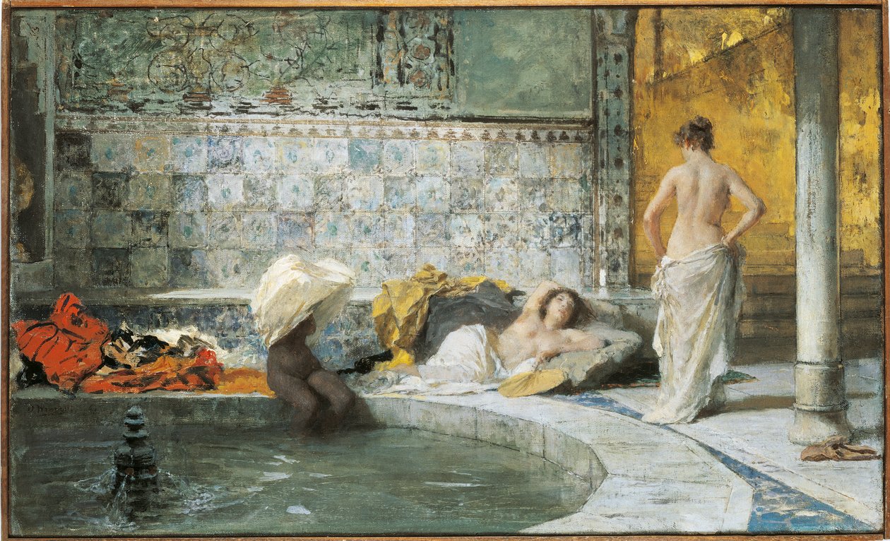 Tyrkisk bad (olje på lerret) av Domenico Morelli