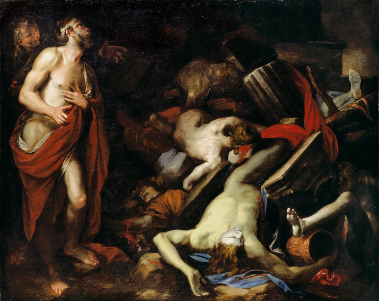 Job og hans barn, ca. 1650 av Domenico Piola