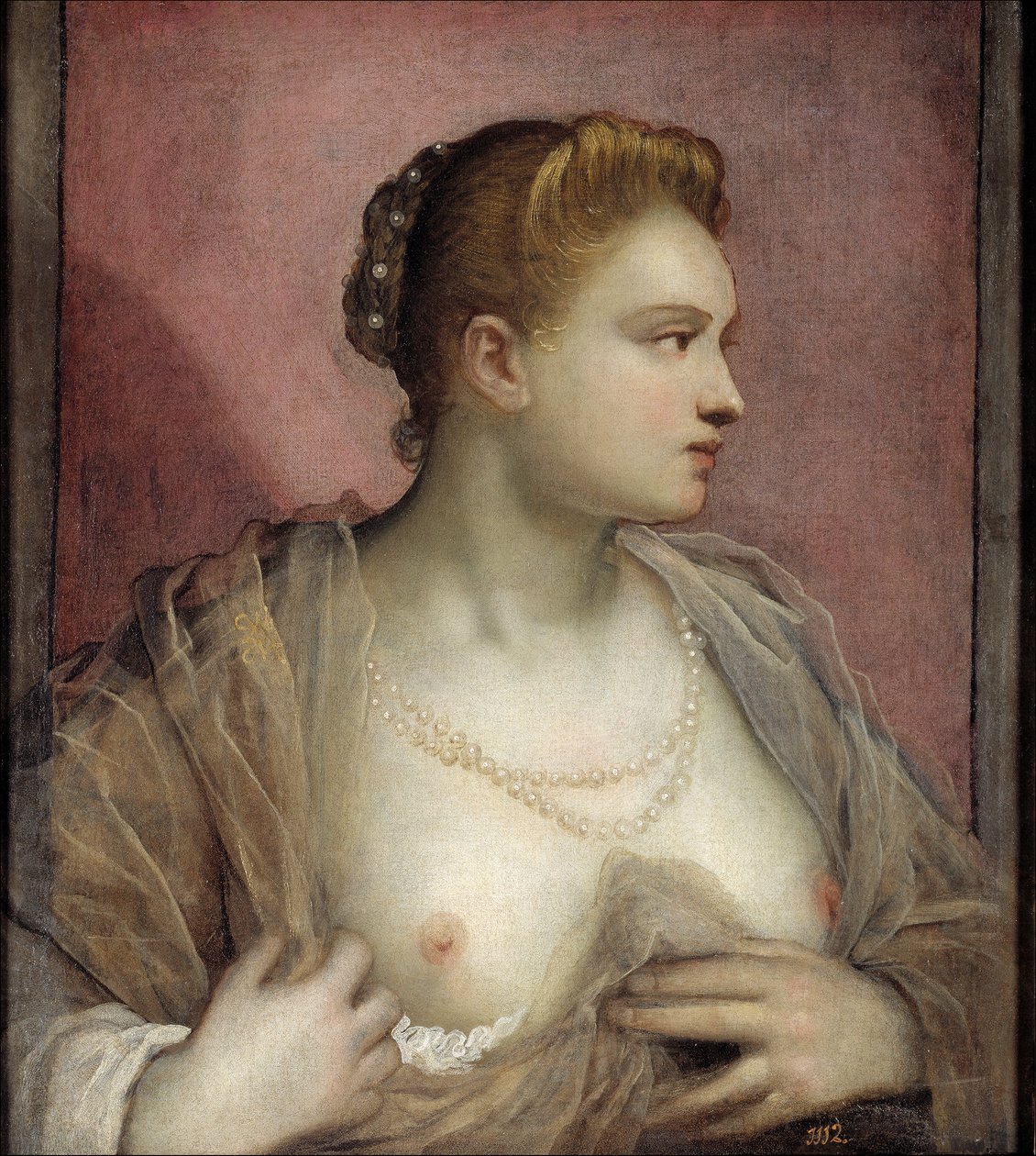 Lady blotter brystet av Domenico Robusti Tintoretto