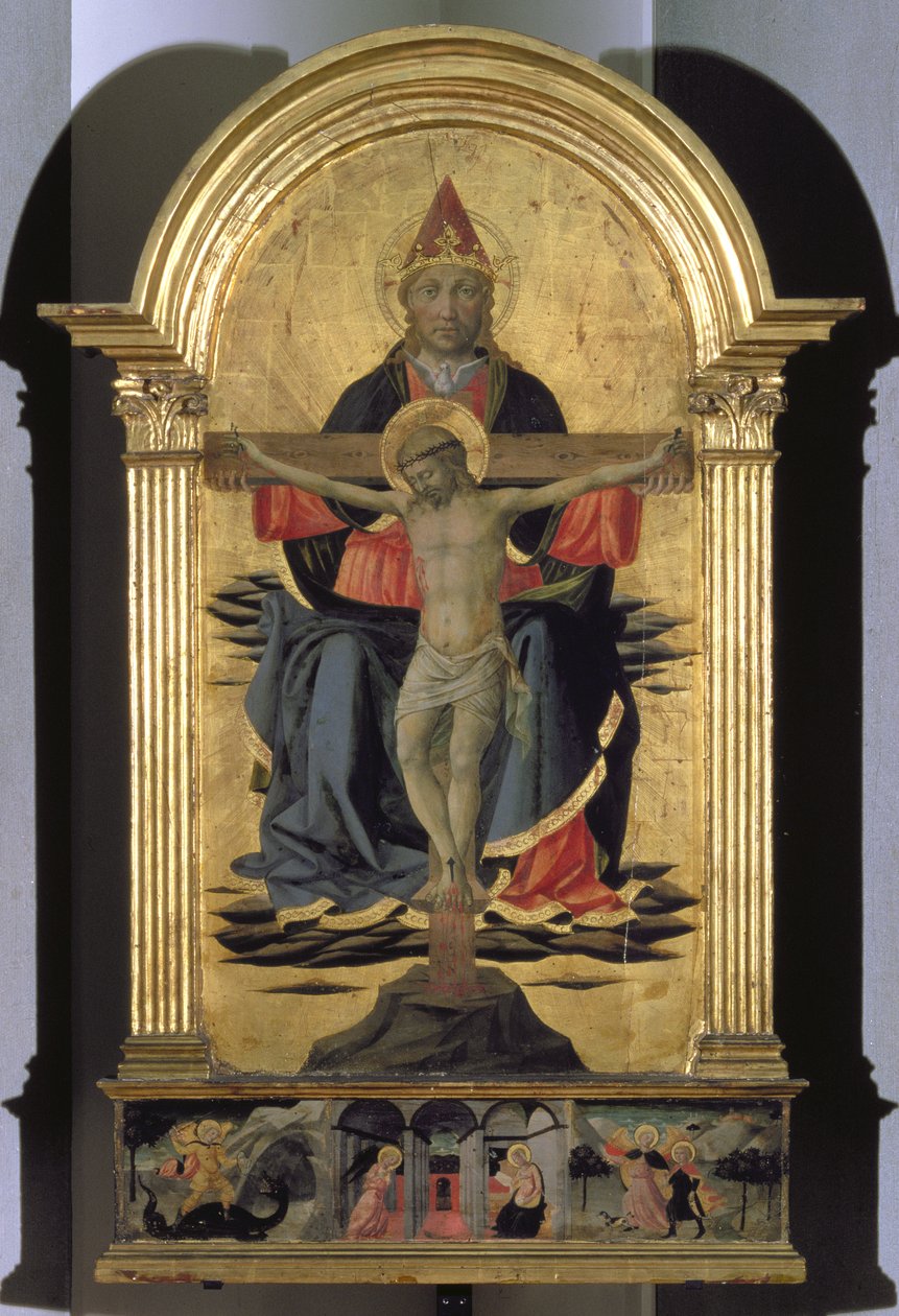 Holy Trinity (tempera på panel) av Domenico di Michelino