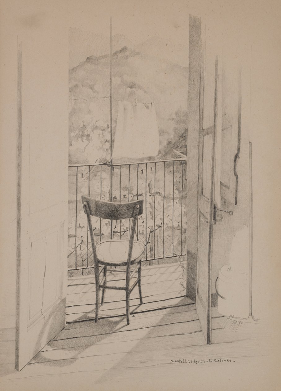 Balkongen, ca. 1975 (tegning på papir) av Donatella Merlo
