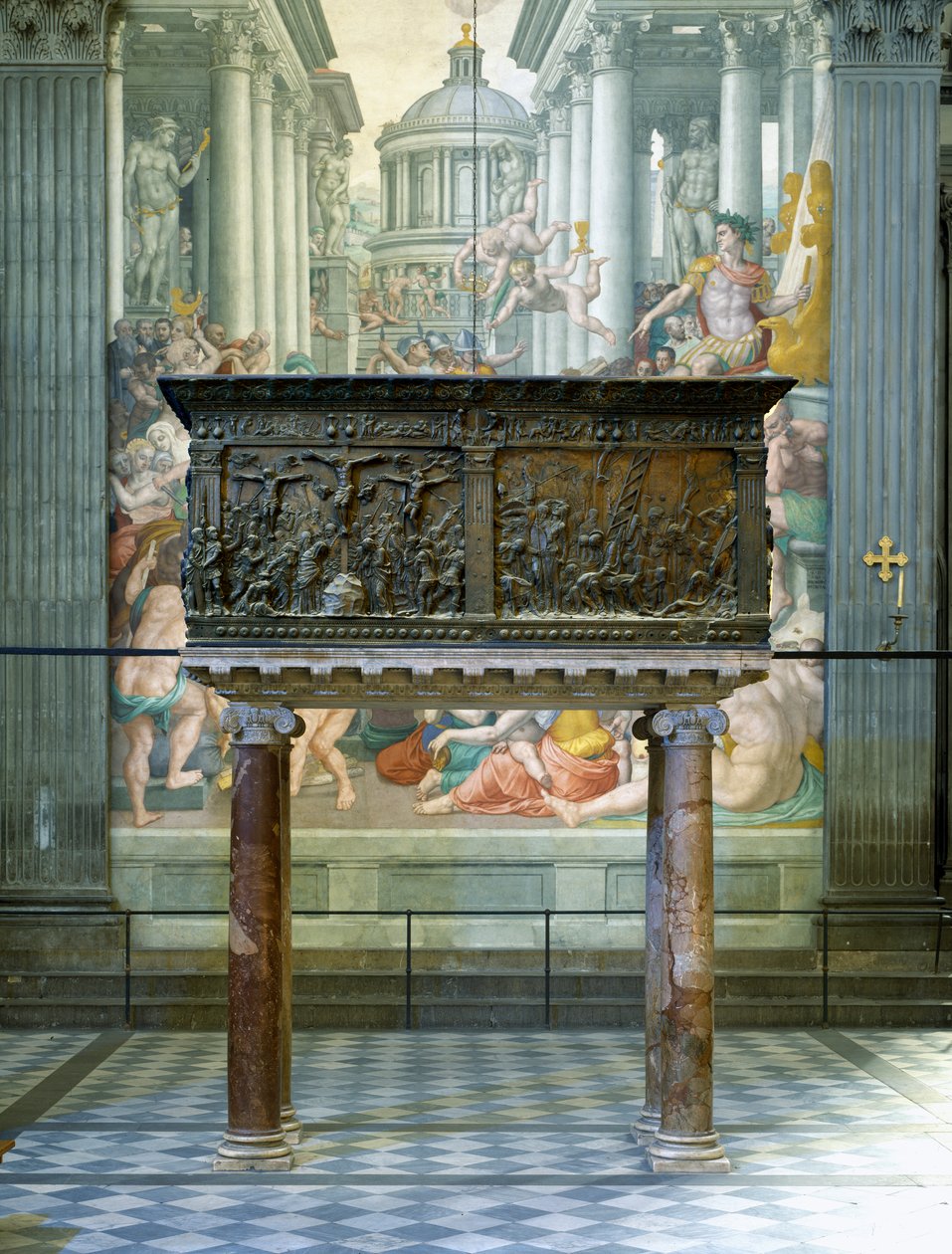 Venstre prekestol, Basilica di San Lorenzo, Firenze, 1460 (bronse) av Donatello