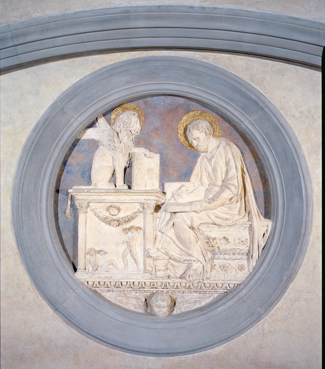 Medaljong av St. Markus evangelisten, det gamle sakristiet (gips) av Donatello