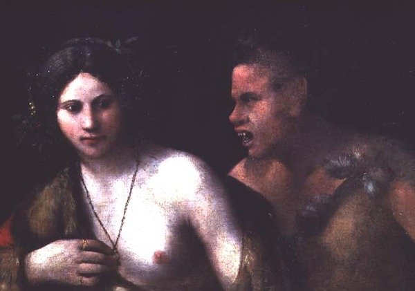Nymfe og Satyr av Dosso Dossi