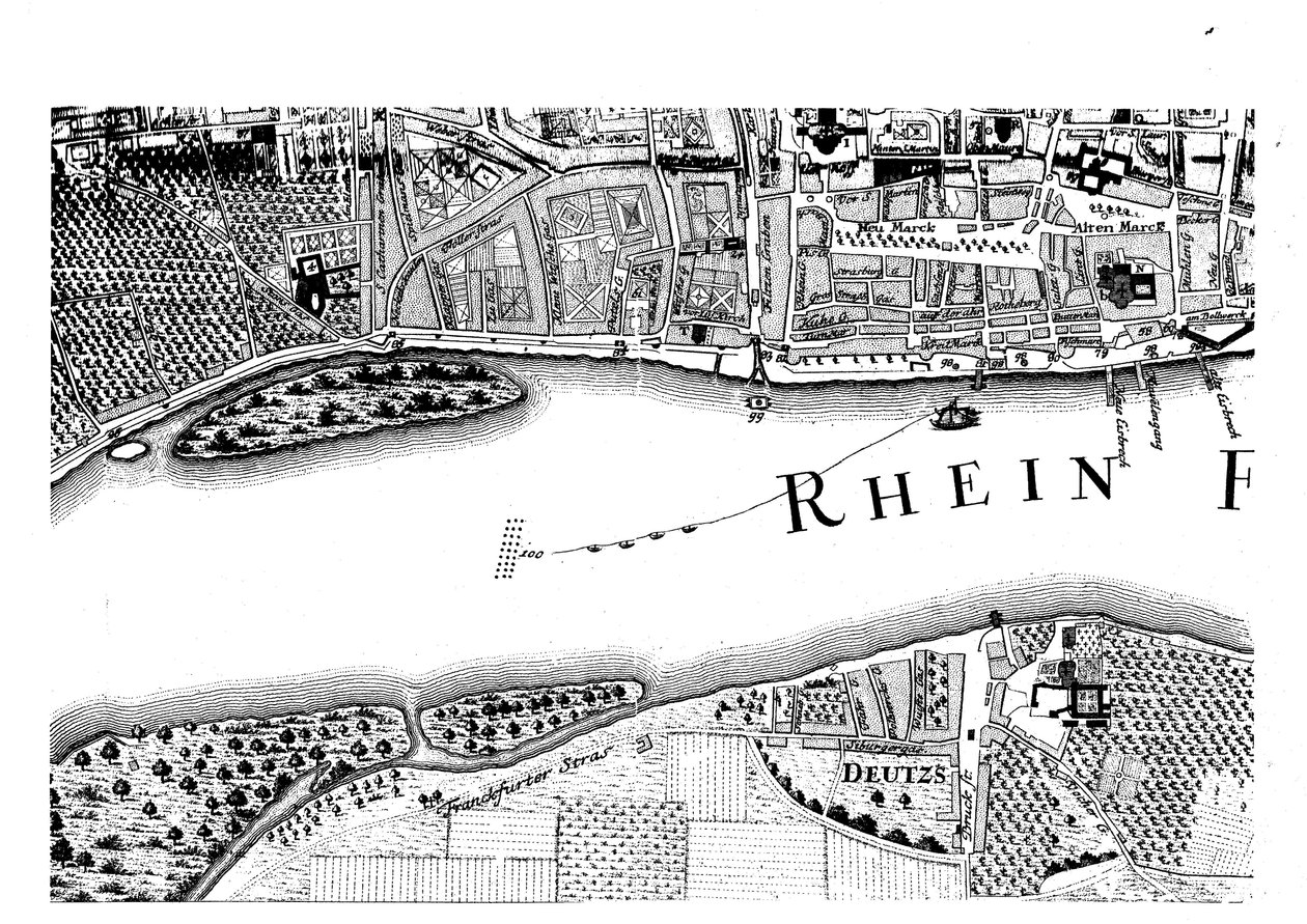 Plan over byen Köln fra 1752 av Duhon