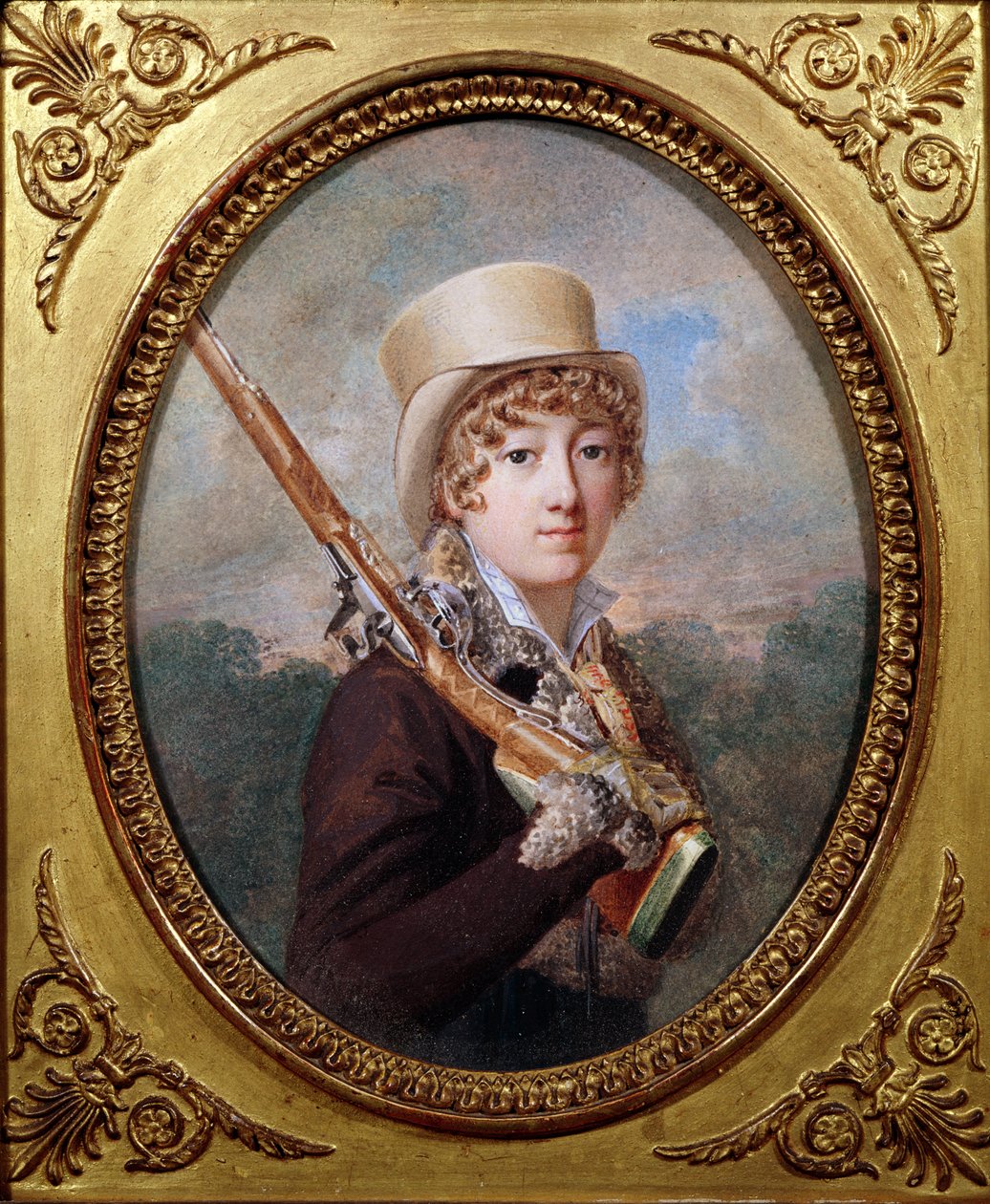 Natalie de Laborde de Mereville, Comtesse Charles de Noailles, i parken ved Mereville, ca. 1805 av Dutailly