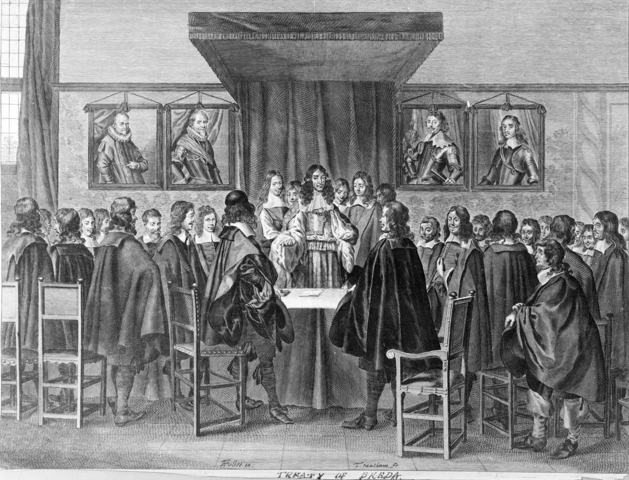 Breda-traktaten, 31. juli 1667, gravert av Theodor Matham (ca. 1606-76) av Dutch School