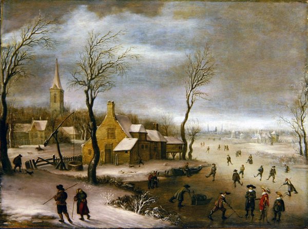 Et vinterlandskap med Kolf-spillere av Dutch School