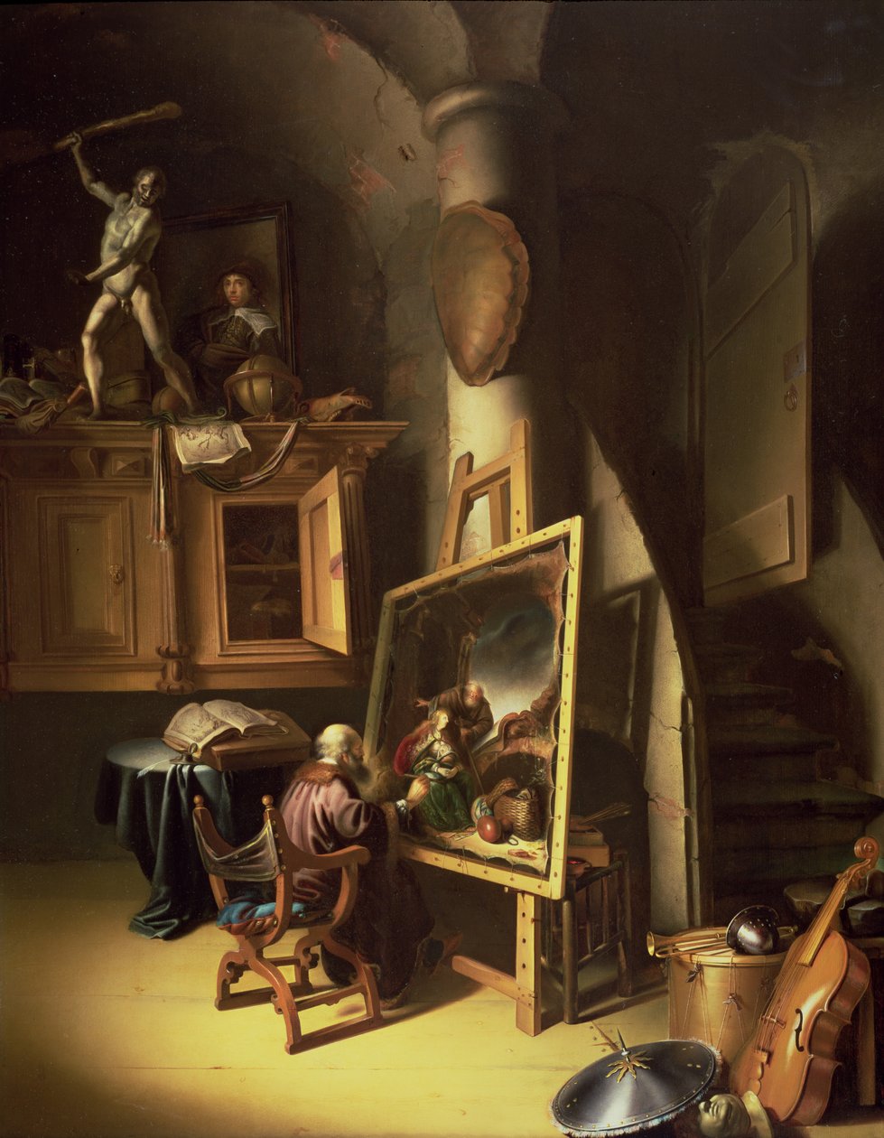 En kunstner i sitt studio, 1635 (panel) av Dutch School