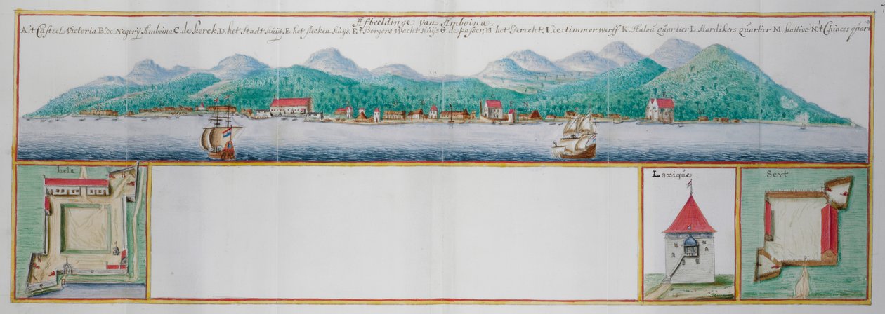 Farget utsikt over Amboyna. av Dutch School