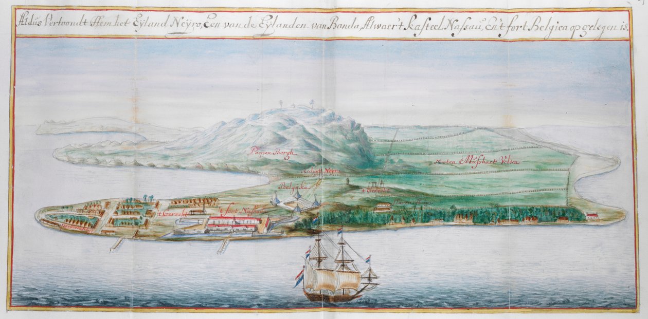 Utsikt over en av Banda-øyene. av Dutch School