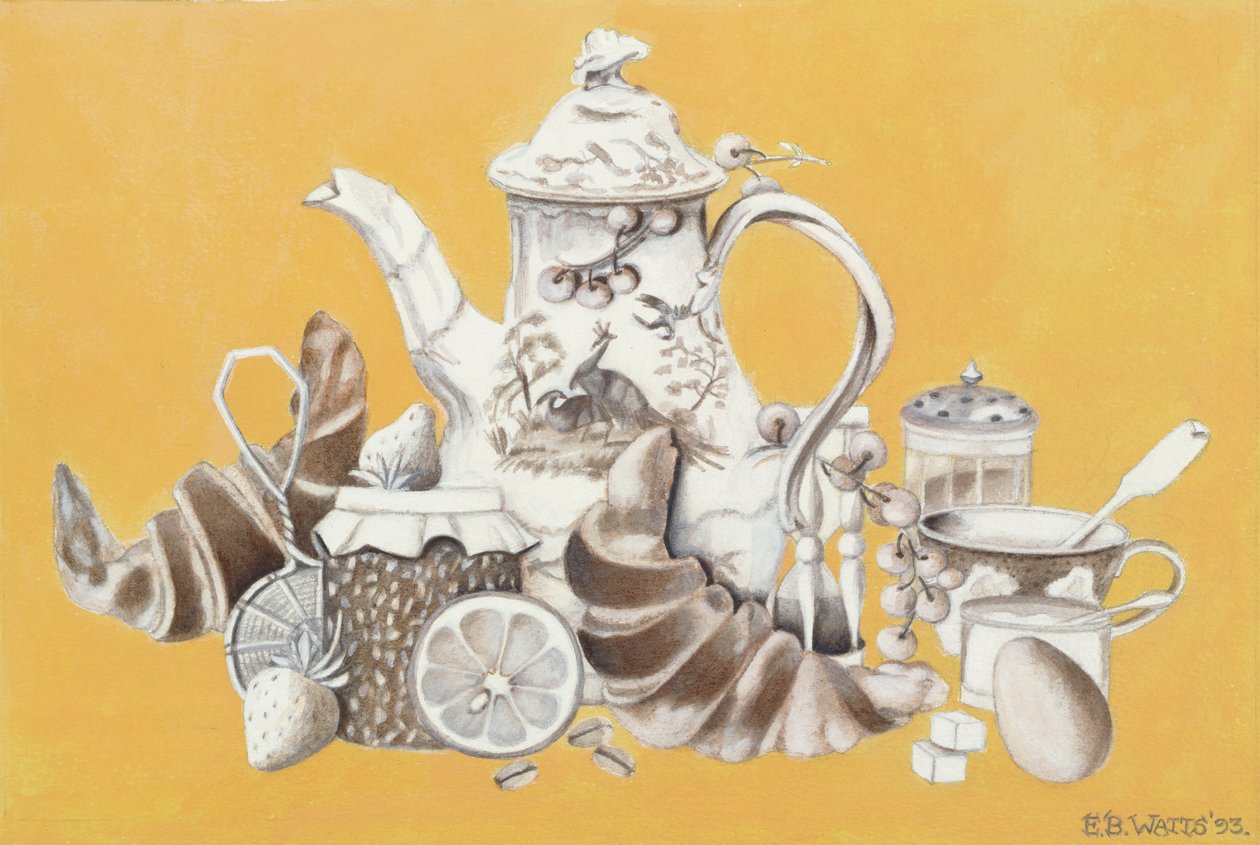 Frokost, 1993 (akryl på papir) av E.B. Watts
