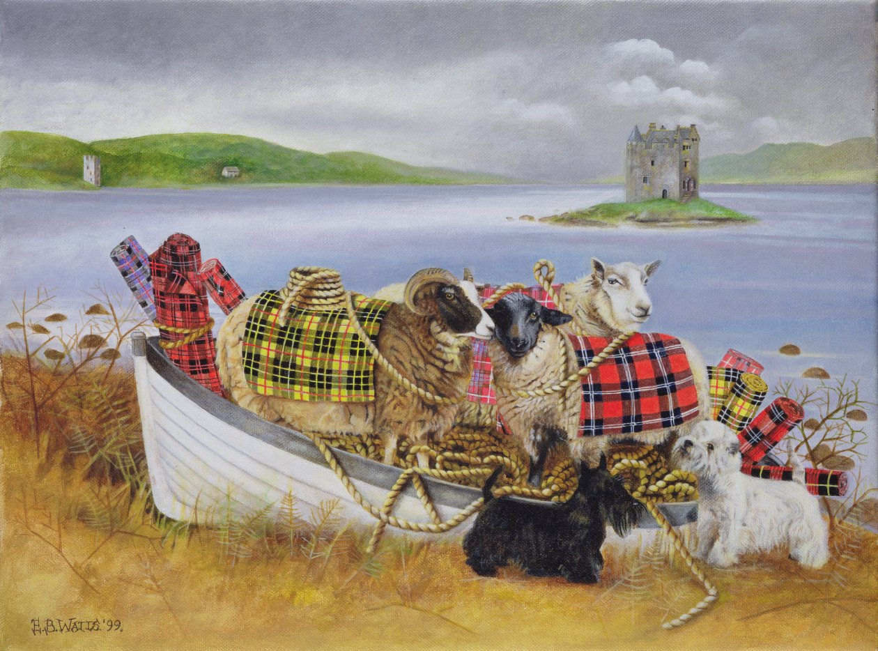 Sau med Tartan, 1999 (akryl på lerret) av E.B. Watts