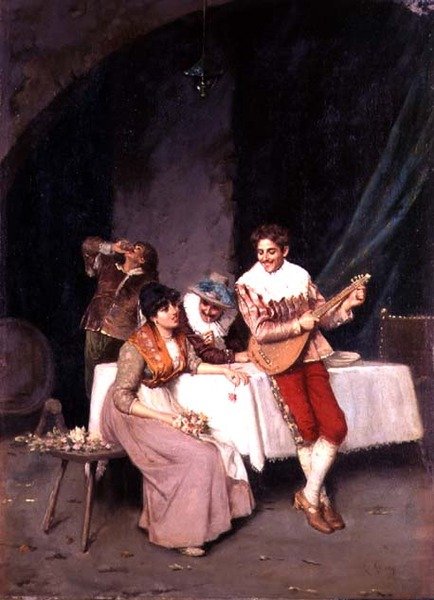 The Bashful Flower Seller (olje på lerret) av E. Ascenzi