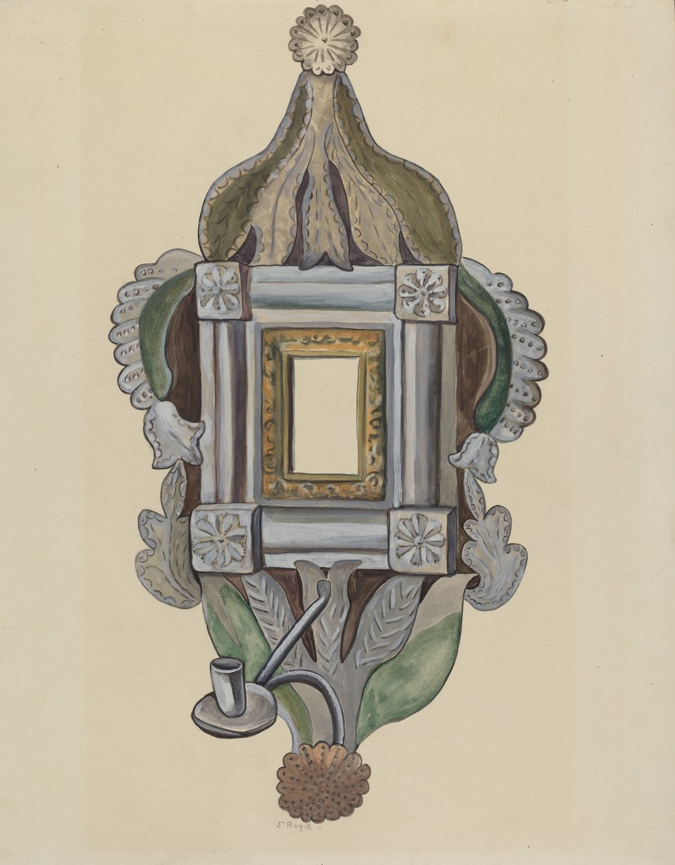 Stearinlyslampe med speil, 19351942. av E. Boyd