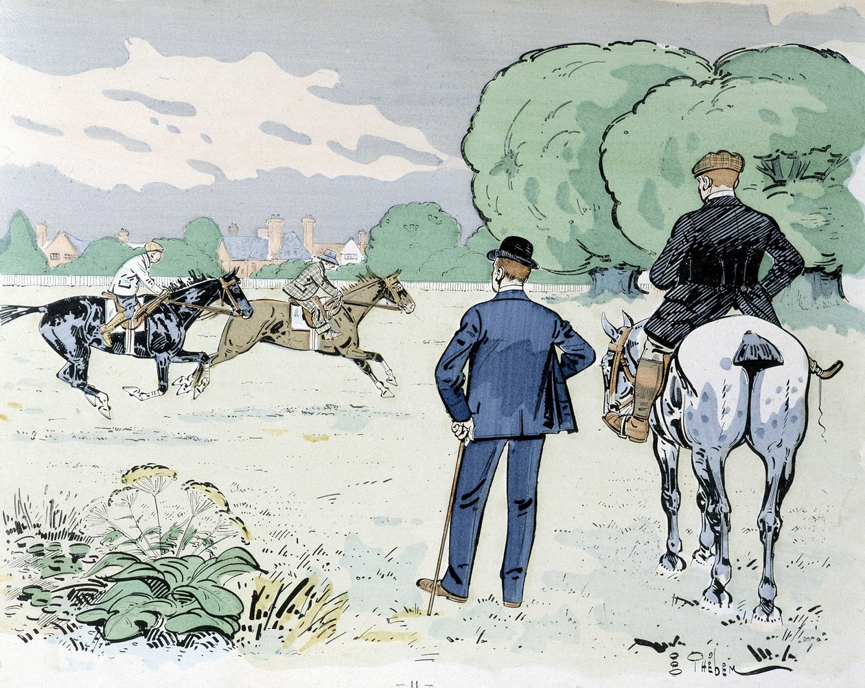 Hesteridning - tegning av Thelem av E. Thelem