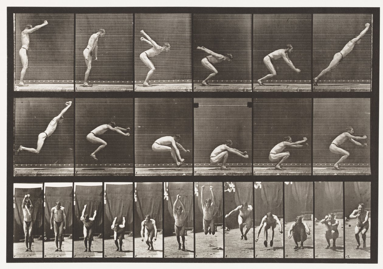 Plate 163. Hopping; Stående breddehopp, 1872-1885 av Eadweard Muybridge