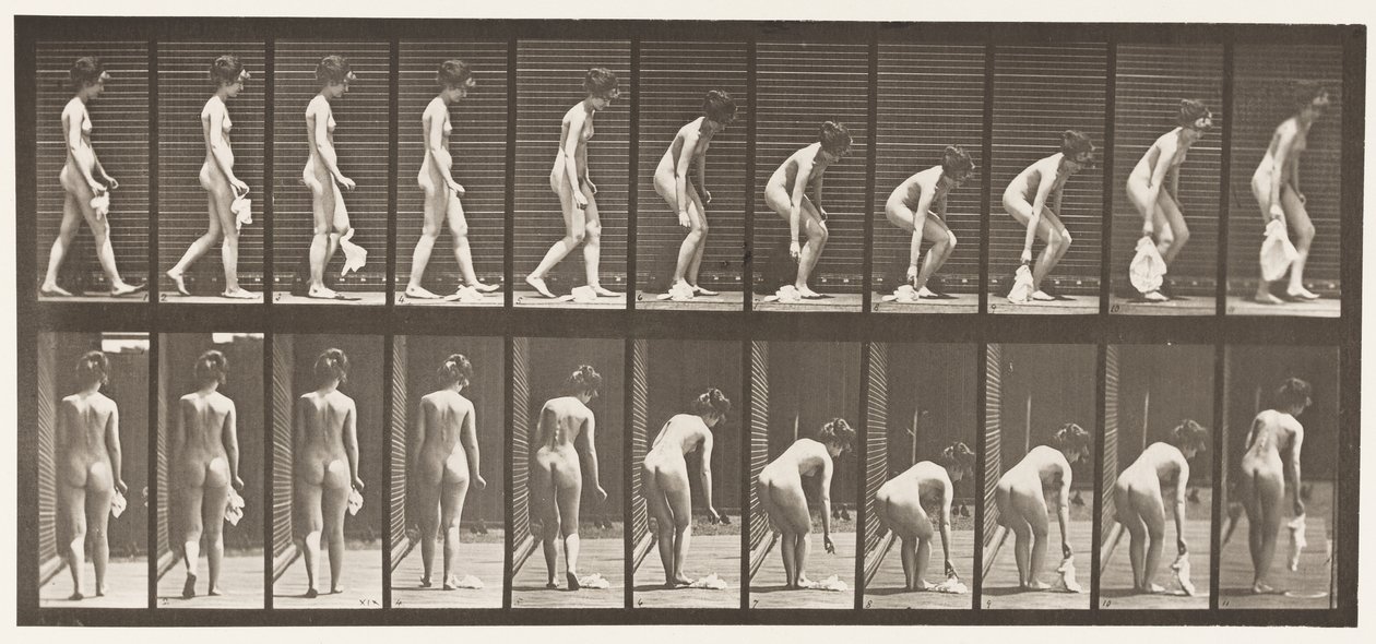Tallerken 202. Å slippe og løfte et lommetørkle av Eadweard Muybridge
