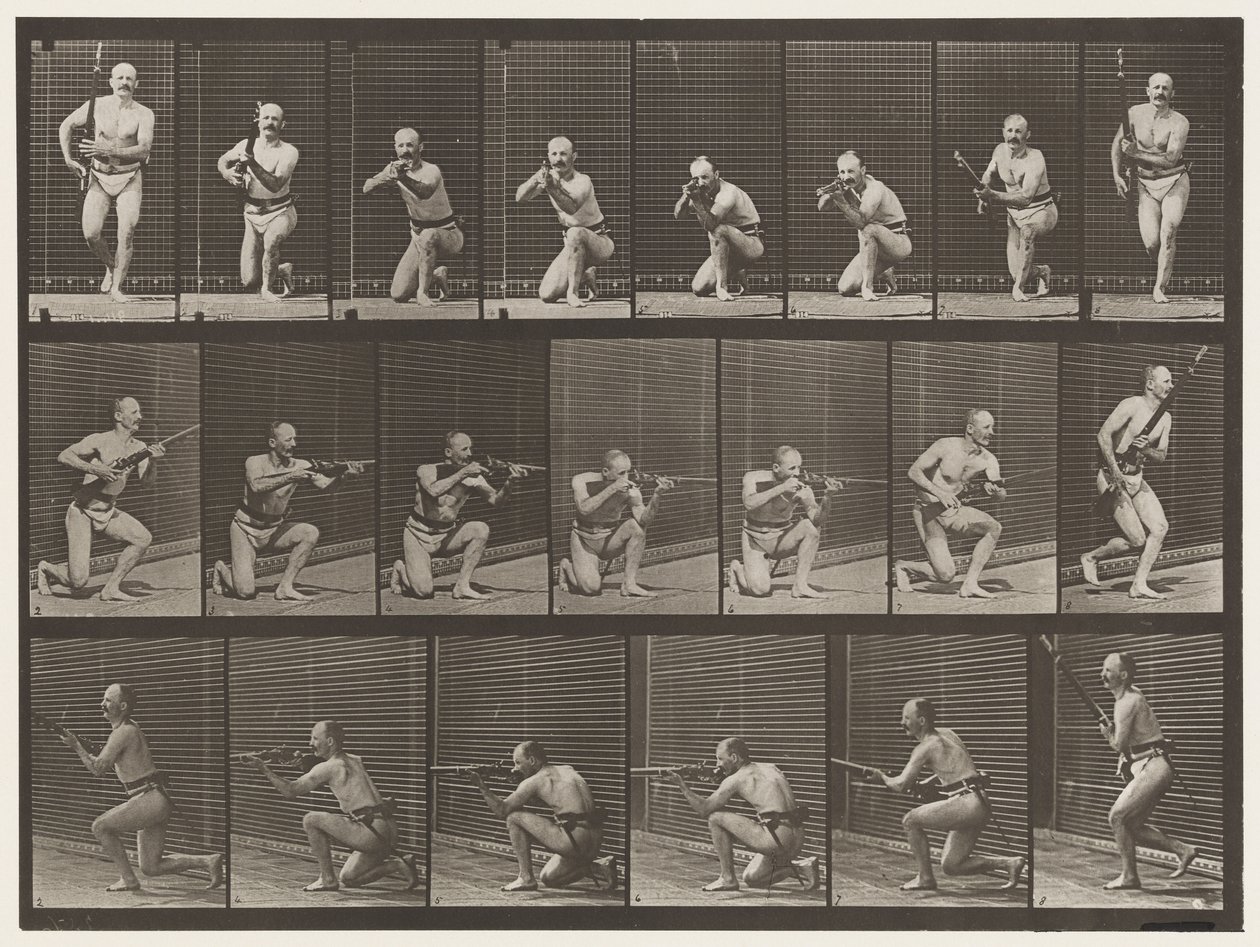 Tallerken 356. Kneler, skyter og reiser seg av Eadweard Muybridge