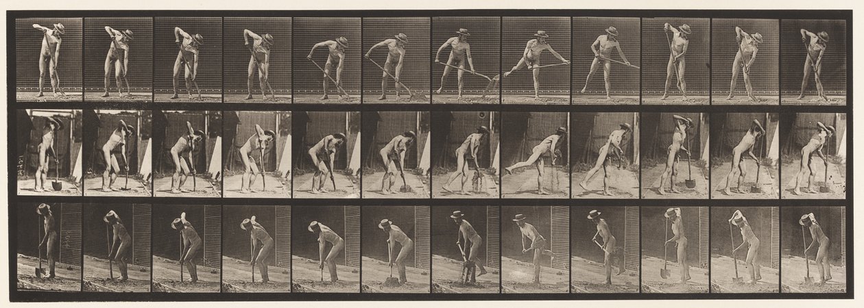 Tallerken 387. Bonde, ved hjelp av en langskaftet spade av Eadweard Muybridge