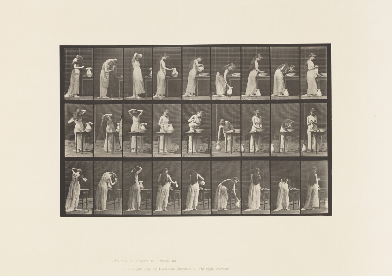 Plate 496. Diverse faser av toalettet, 1885 av Eadweard Muybridge