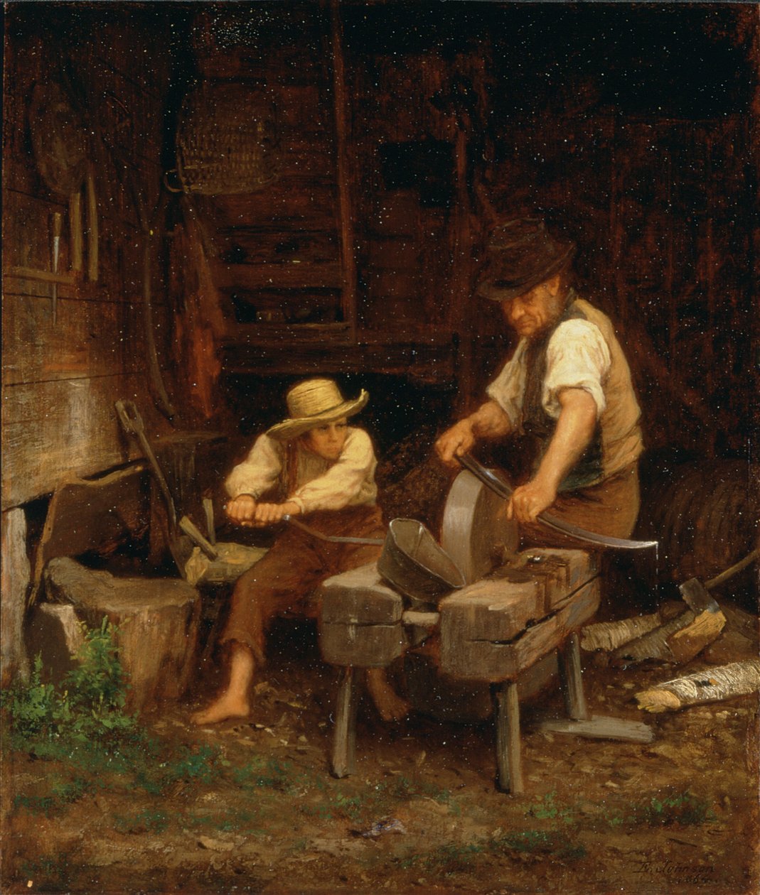 Å skjerpe ljåen, 1864 av Eastman Johnson