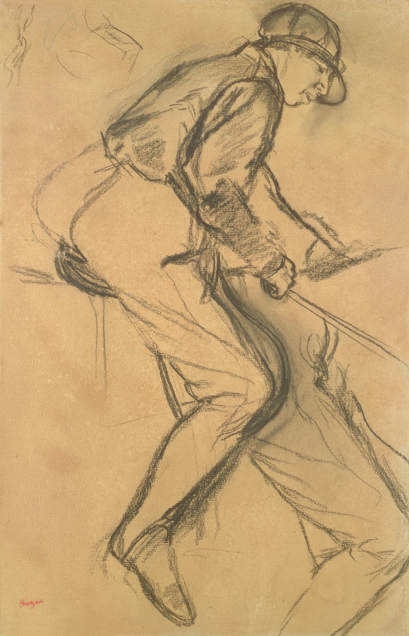 A Jockey, 1800-tallet (kull på papir) av Edgar Degas