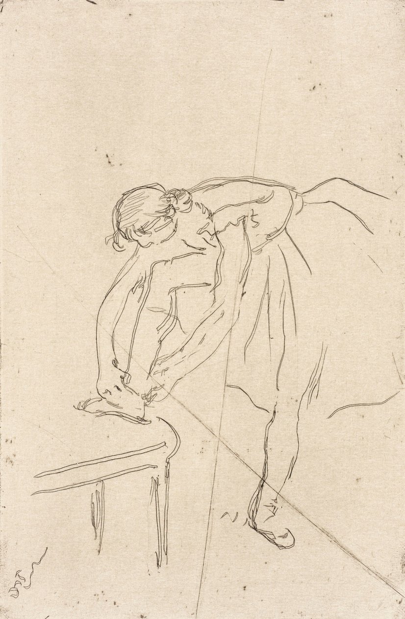 Danser tar på seg tøffelen av Edgar Degas