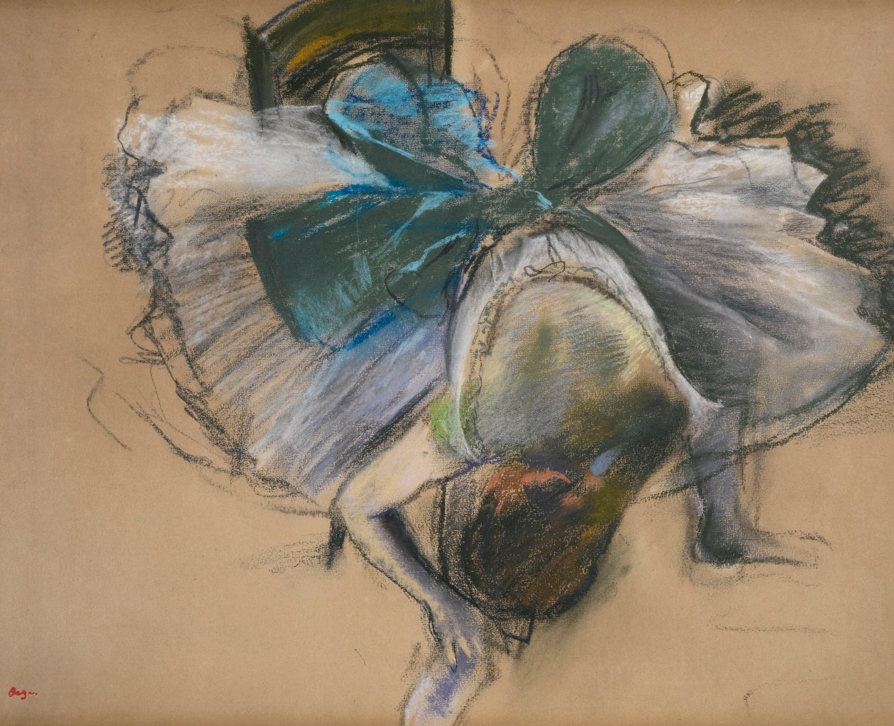 Danser som justerte tøffelen av Edgar Degas