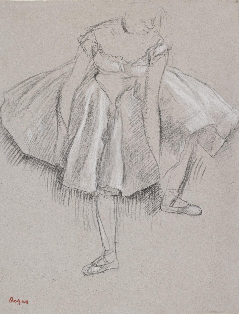 Danser som justerte tøffelen av Edgar Degas