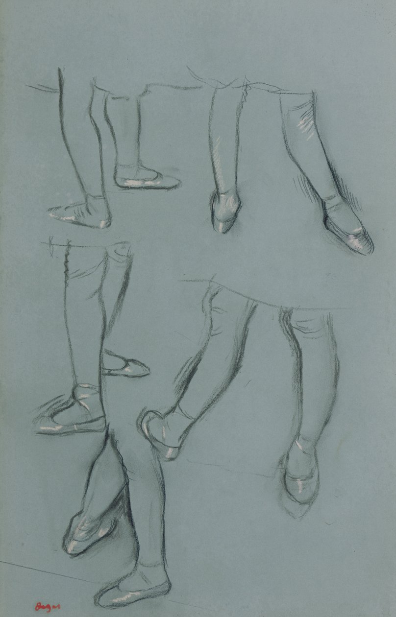 Fem studier av et par ben, ca. 1878-80 (blyant, kull og pastell på grønt papir) av Edgar Degas