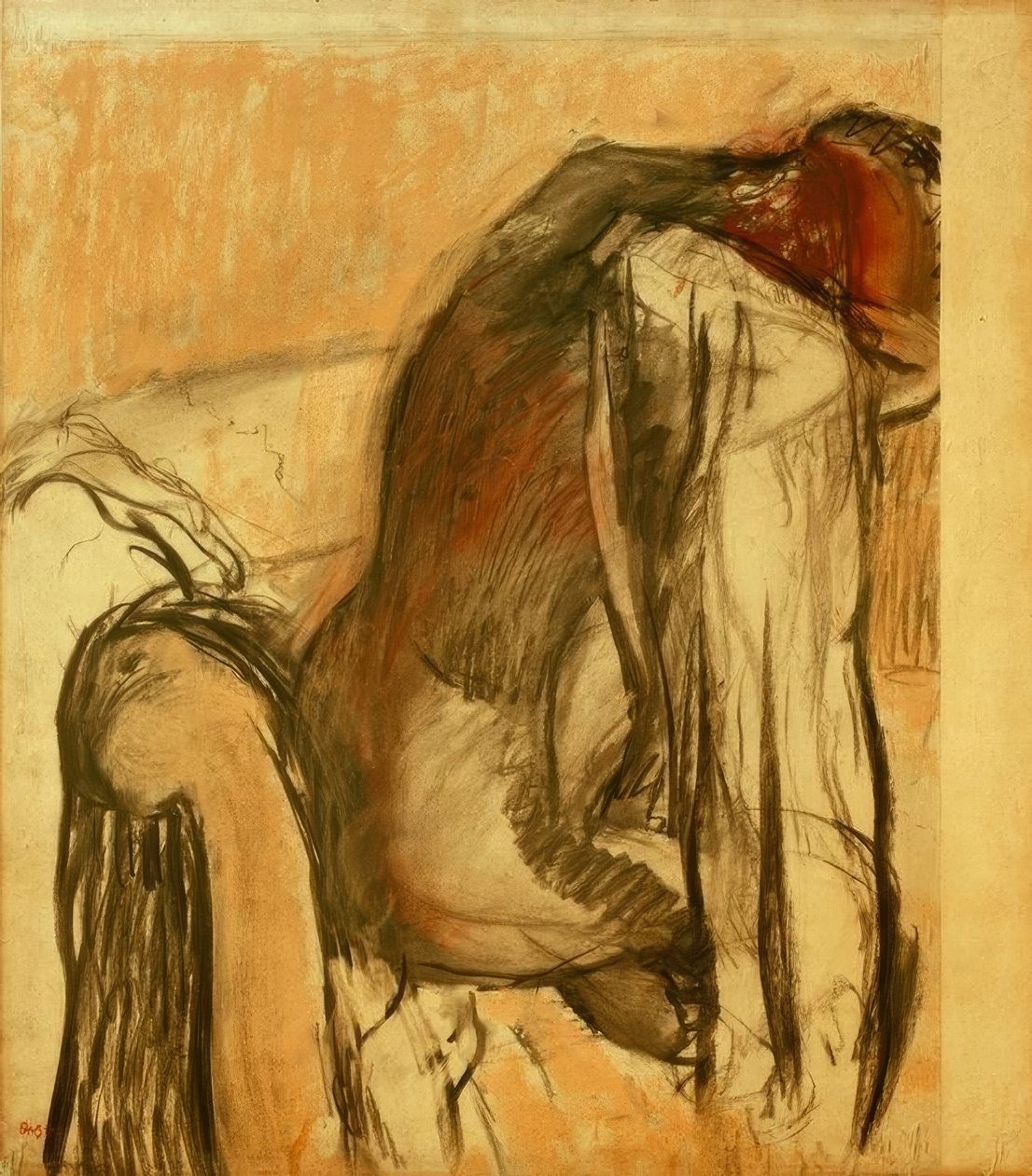 Etter badet; kvinne som tørker seg av Edgar Degas