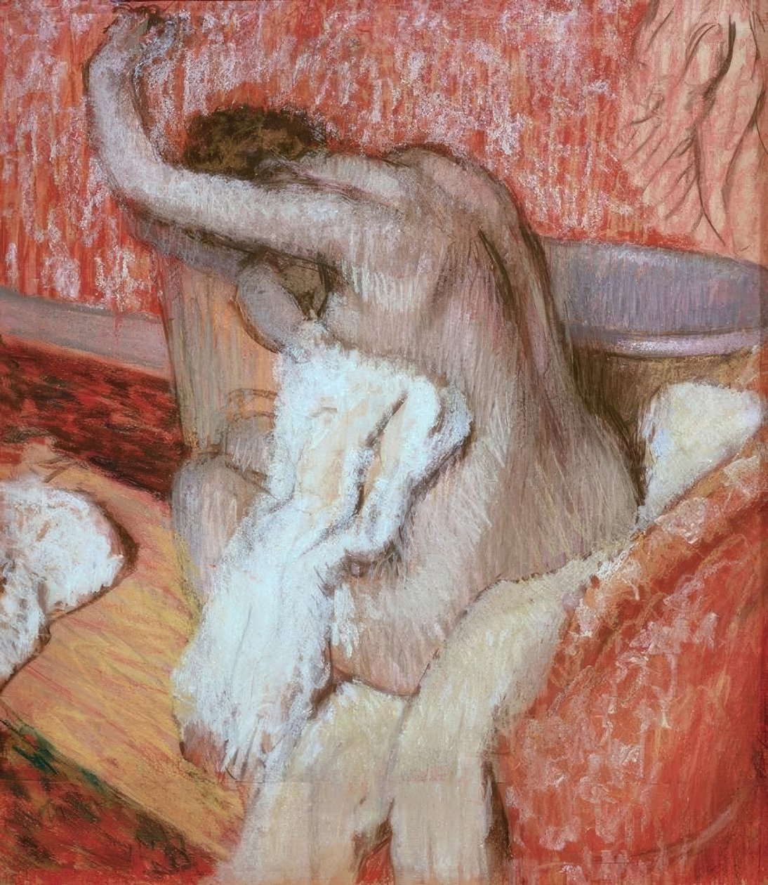 Etter badet; kvinne som tørker seg av Edgar Degas