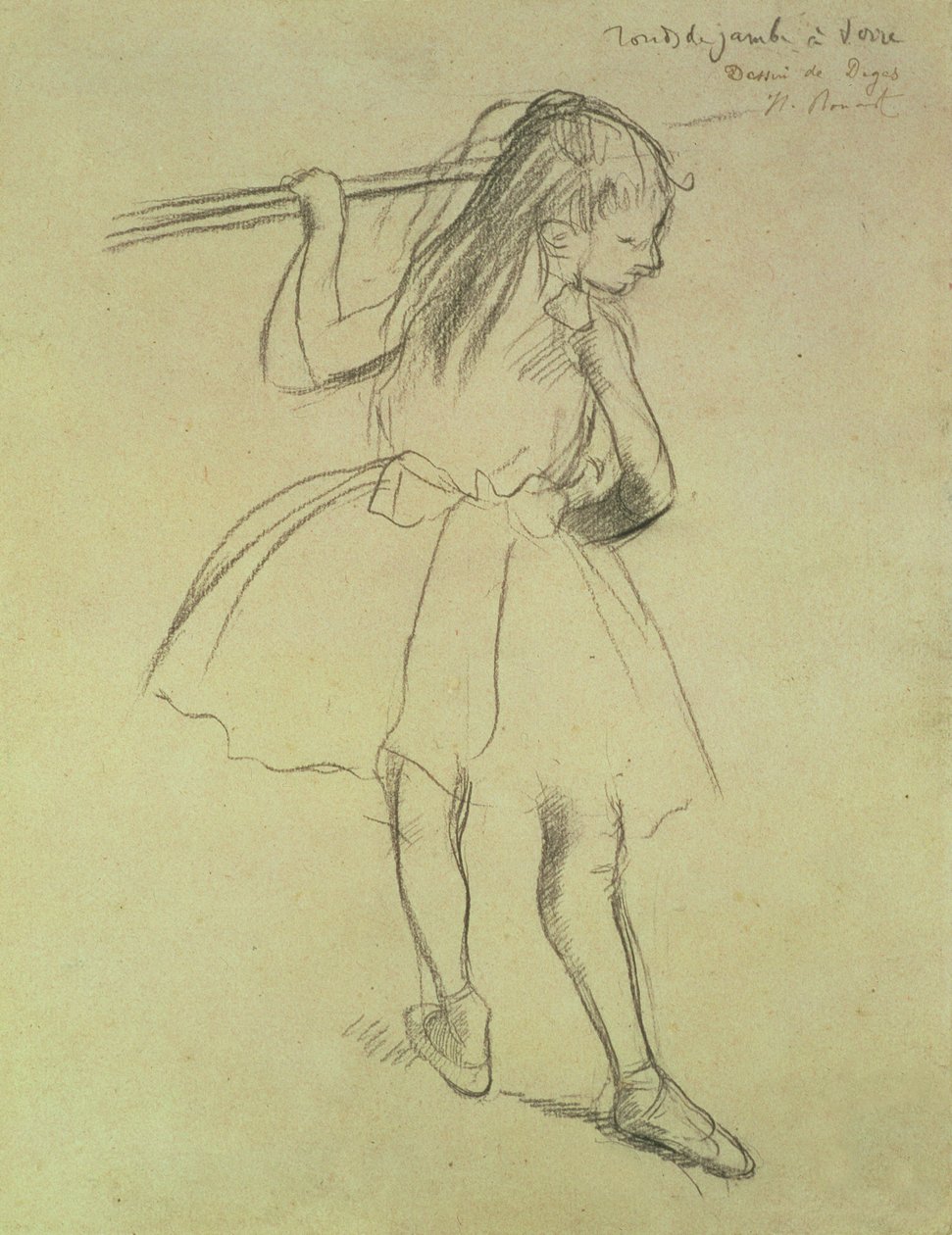 PD.32-1978 Girl Dancer at the Barre, ca. 1878 (svart kritt) av Edgar Degas
