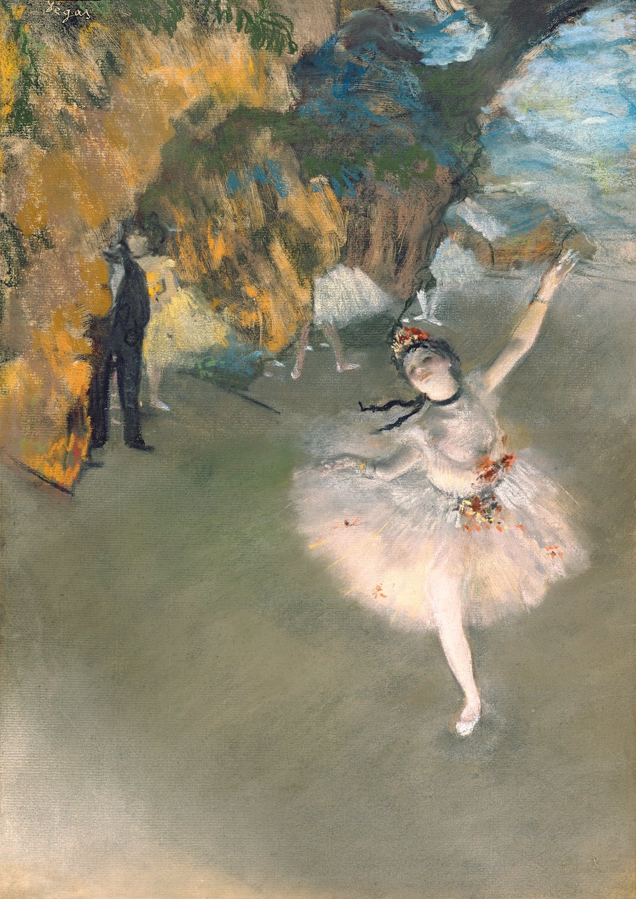 Stjernen, eller danseren på scenen, ca. 1876-77 (pastell på papir) av Edgar Degas