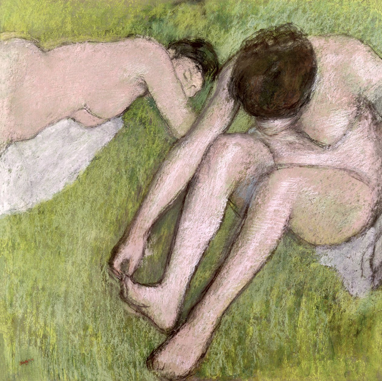 Two Baders on the Grass, ca. 1886-90 (pastell på papir) av Edgar Degas