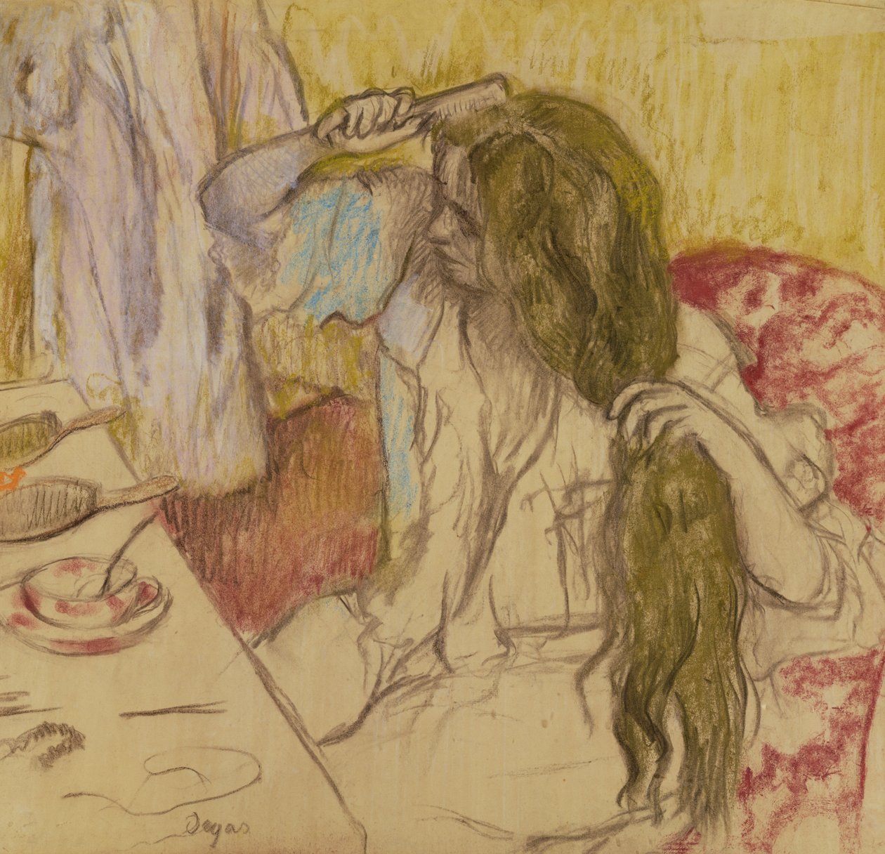 Kvinne ved toalettet hennes, ca. 1885 (pastell på papp) av Edgar Degas