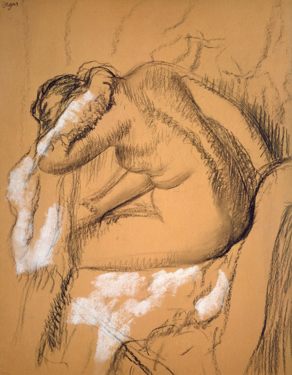 Kvinne som tørker seg (kull og kritt) av Edgar Degas