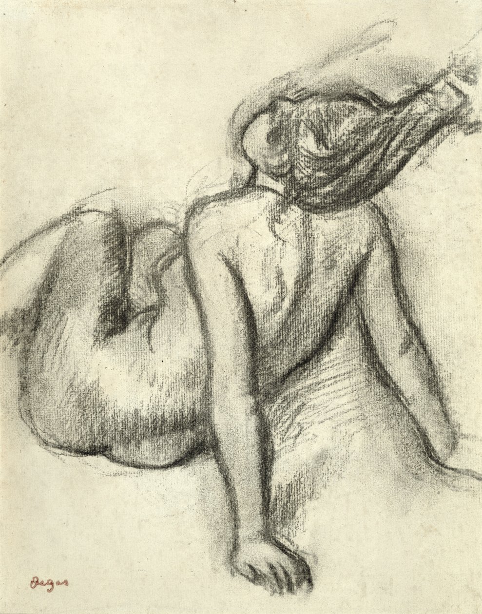 Kvinne som får håret stylet (kull på papir) av Edgar Degas