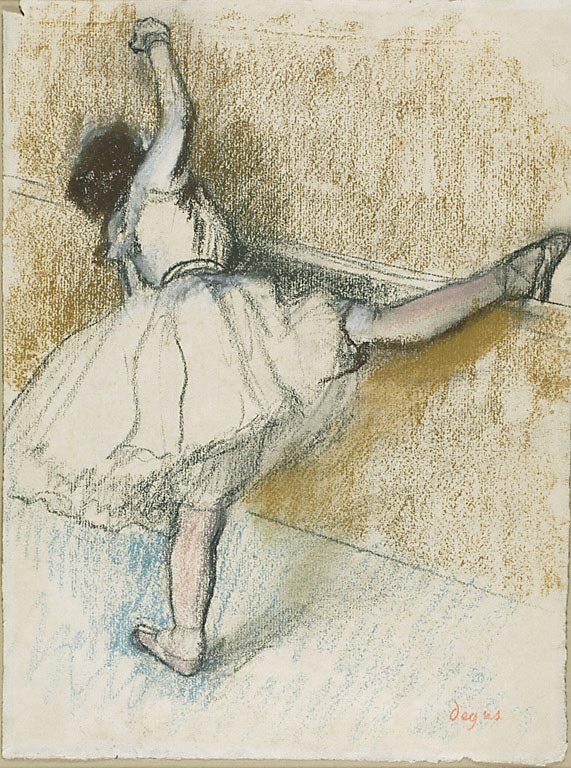 nDanser Stretching at the Barren av Edgar Degas