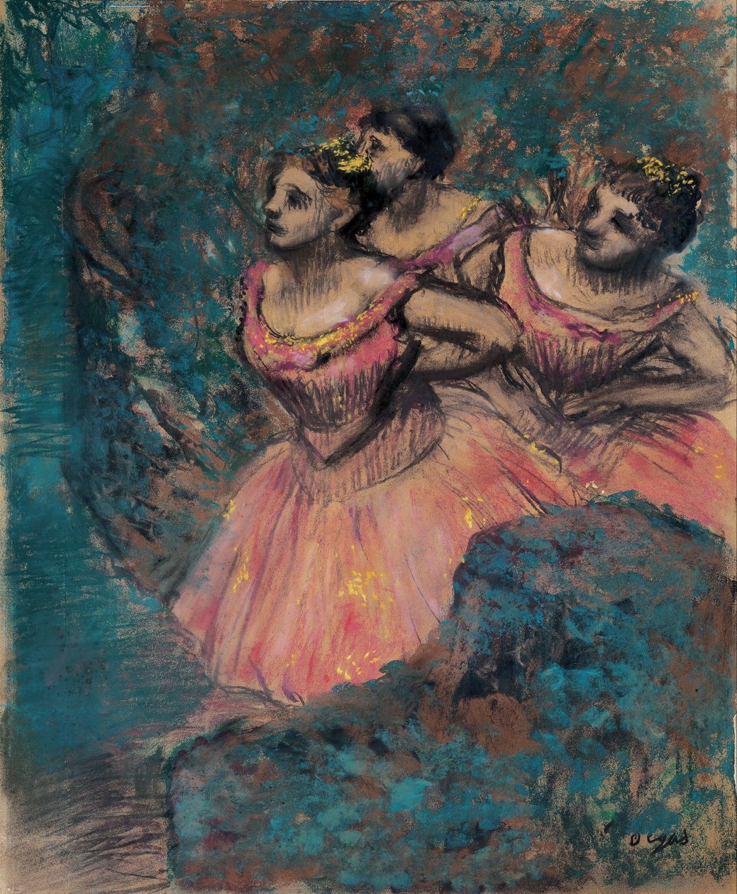 Tre dansere i rød drakt av Edgar Degas