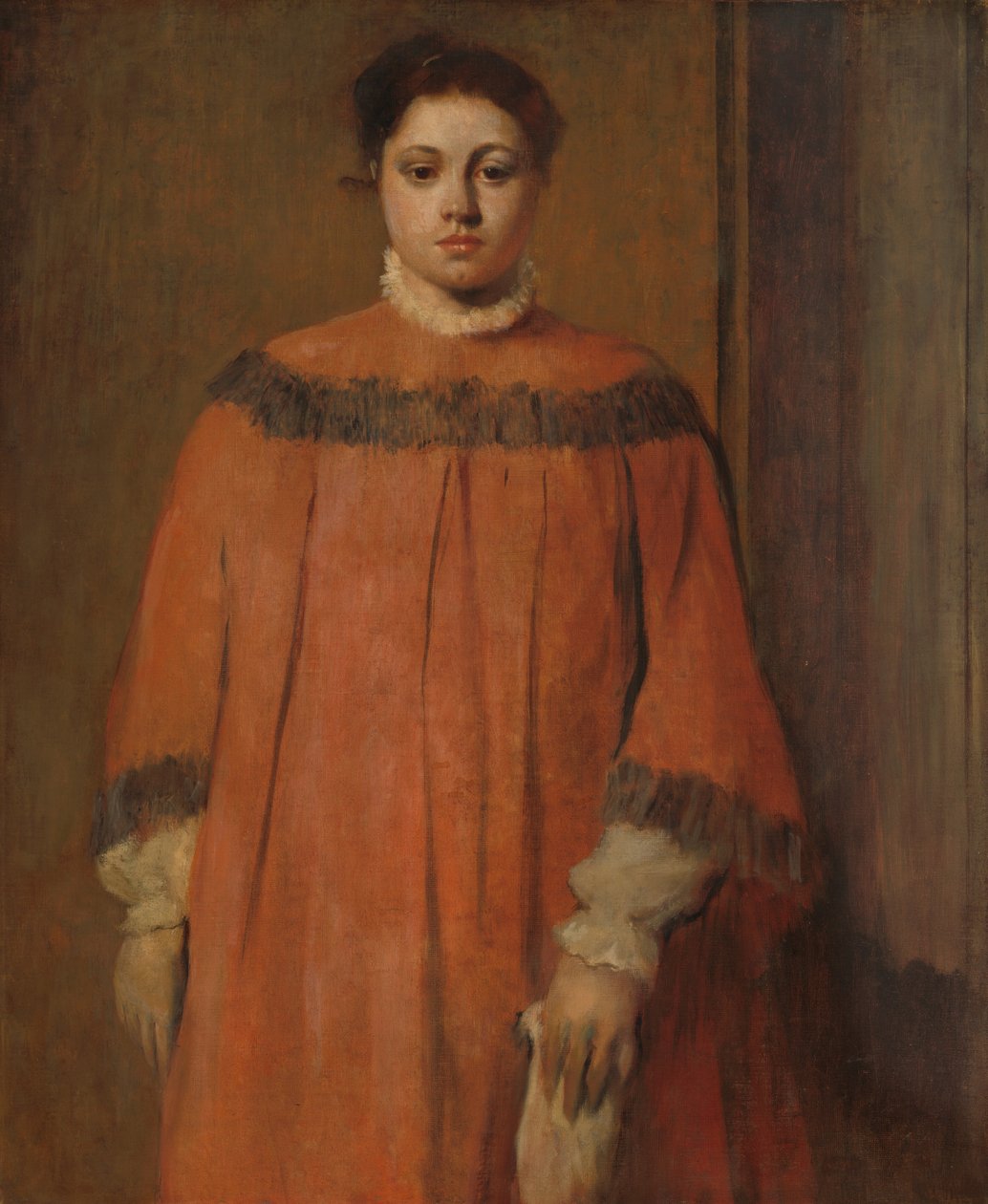 Jente i rødt, ca. 1866. av Edgar Degas