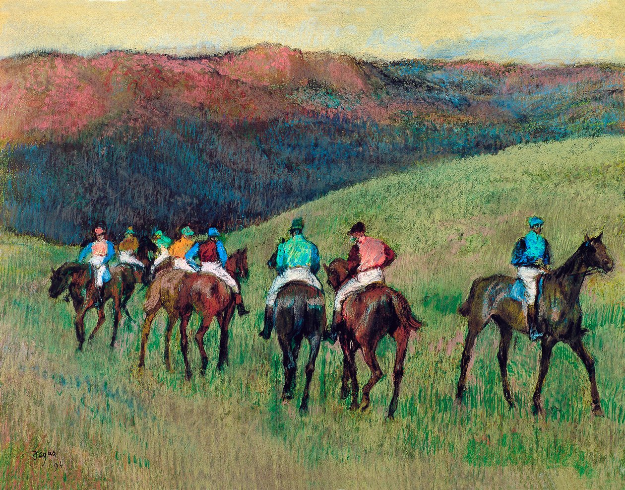 Veddeløpshester i et landskap, 1894 av Edgar Degas