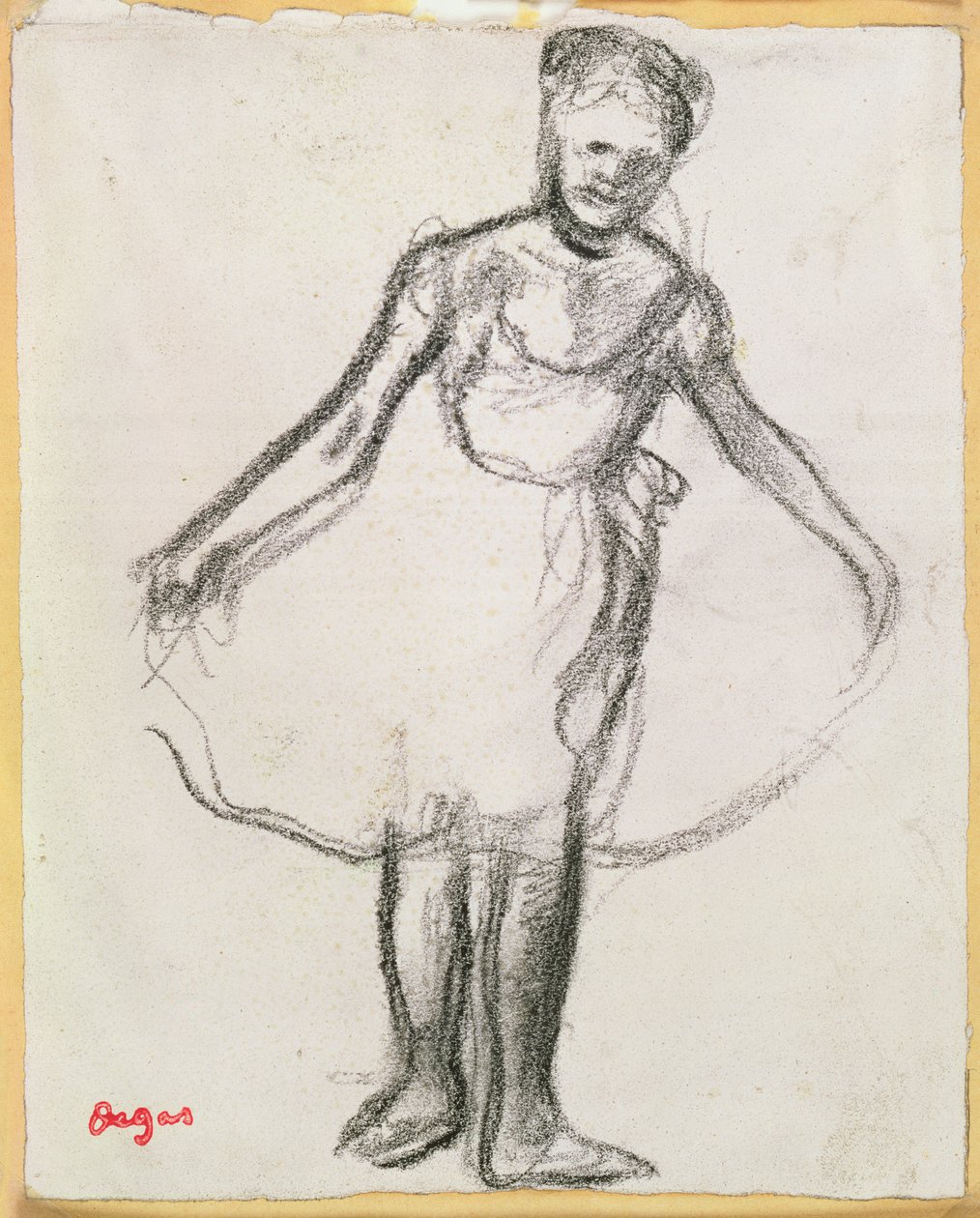 Standing Dancer Holding Tutu (kull på papir) av Edgar Degas