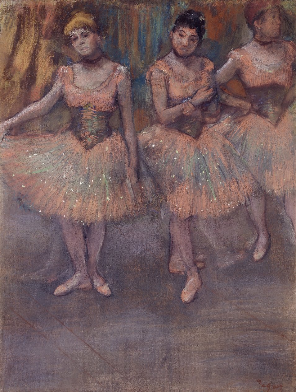 Tre dansere før trening, ca. 1880 av Edgar Degas